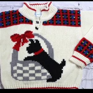 VINTAGE THE EAGLE'S EYE KIDS SCOTTY DOG IN A BASKET SWEATER SZ M 5-6  1980s